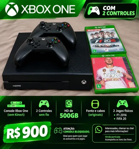VENDO XBOX ONE FAT 500GB + 2 CONTROLES + 2 JOGOS