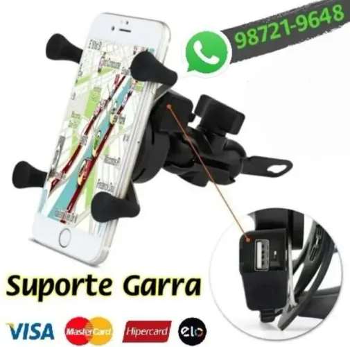 Suporte garra com carregador USB para moto top 