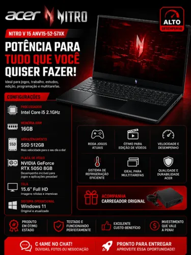 NOTEBOOK GAMER ACER NITRO V 15 RTX 5050 - NA CAIXA LACRADO 