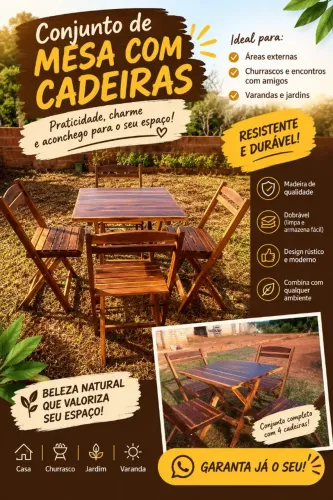 Conjunto mesa e cadeiras madeira 