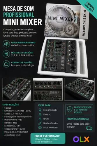 Mesa De Som 6 Canais Mini Mixer Profissional (Na Caixa)