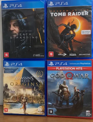 Lote 4 Jogos PS4 - God of War, Death Stranding, Assassin's Creed Origins, Tomb Raider