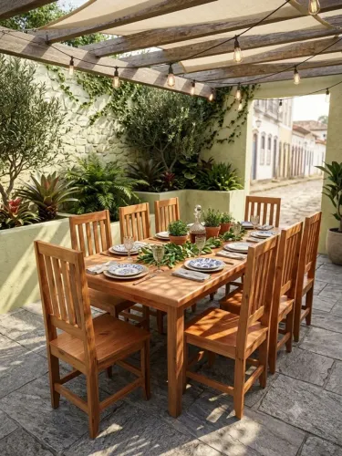 Mesa madeira com 8 cadeiras grande