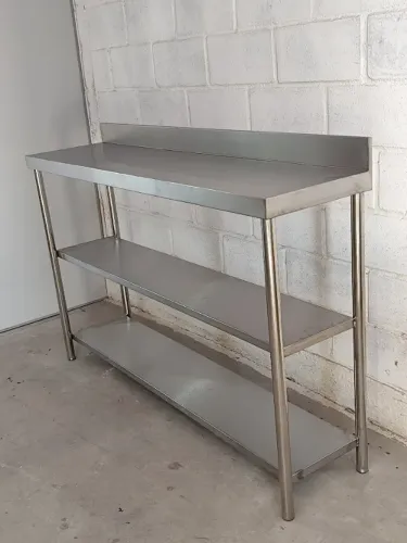 bancada inox 2 prateleiras 2,20m alta resistência