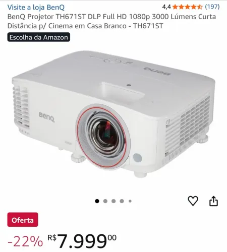 BenQ Projetor TH671ST DLP Full HD 1080p 3000 Lúmens Curta Distância