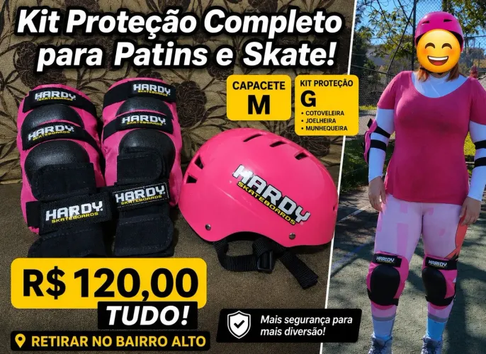 Capacete + Kit de Proteção Completo P/ Patins e Skate