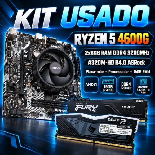 Kit Usado: Ryzen 5 4600g + 2x8gb RAM DDR4 3200mhz + a320m-HD R4.0 asrock