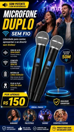 Microfone Sem Fio Duplo