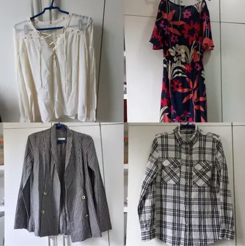 4 peças de roupas (blazer/ camisas/ vestido)