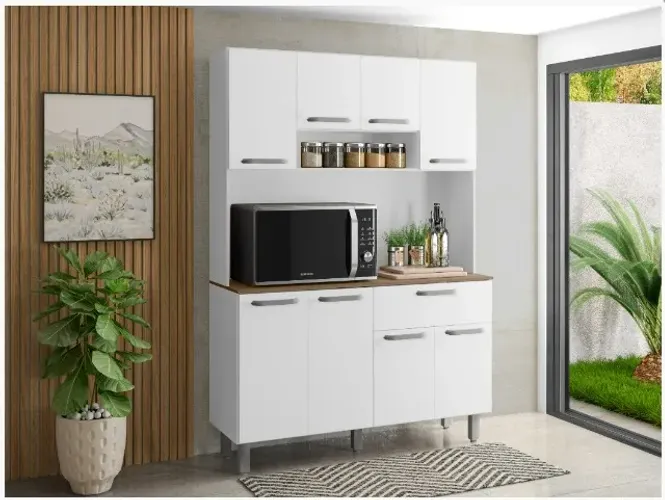 Cozinha Compacta Poliman Nice Com 8 Portas 1 Gaveta E 2 Prateleiras 120cm De Largura
