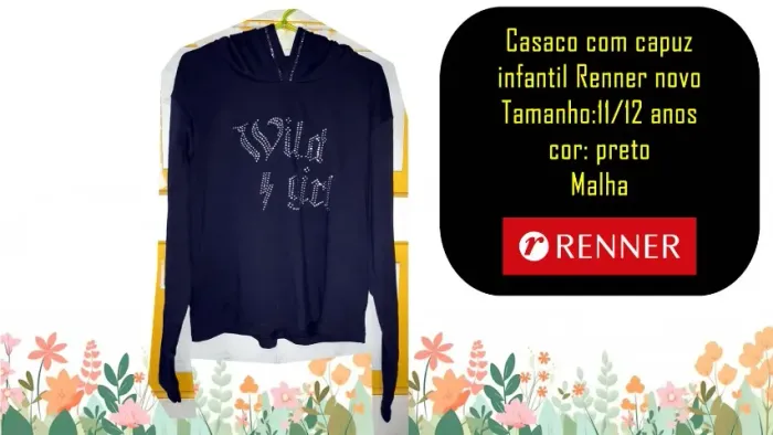 Casaco com capuz infantil Renner novo Tamanho:11/12 anos