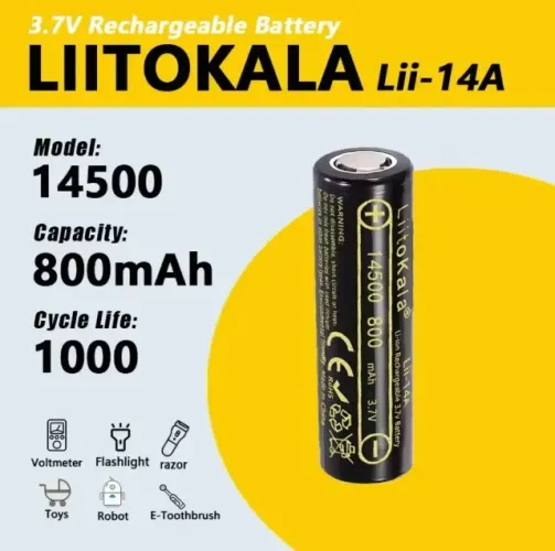 Liitokala 14500 bateria de íon-lítio 3.7v 800mah Célula Recarregável 1000x