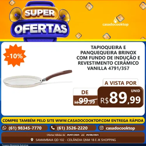 TAPIOQUEIRA E PANQUEQUEIRA BRINOX COM FUNDO DE INDUCAO REVESTIMENTO CERAMICO VANILLA 