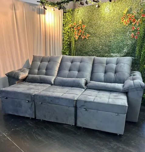 Sofá Cinza 2,90 cm com mola ensacada espuma D-33