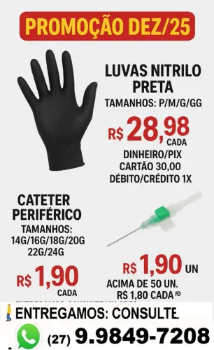 Luva Nitrilicas Preta Sem Pó Caixa com 100 UN Tam P -M-G-GG