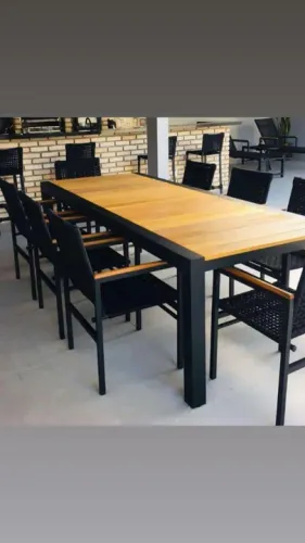 Conjunto de Mesa 8em corda marítima Cadeiras para Jantar - Preto