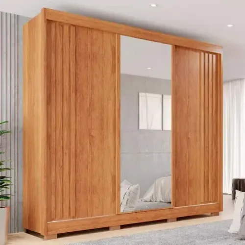 Guarda Roupa 3 Portas 4 Gavetas Espelho 100% MDF Ripado Novo Varios Modelos