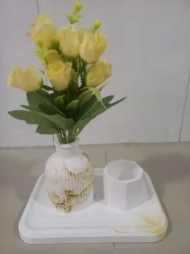 Kit em gesso cru vasinhos/porta velas/bandeja