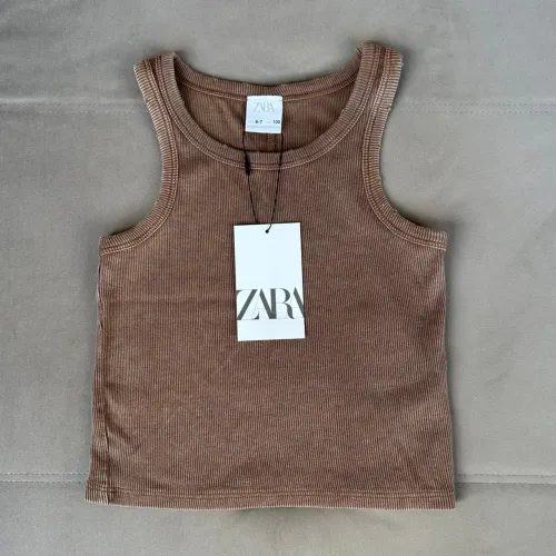 Blusa Regata Top Cropped de Alça Marrom Claro Zara Infantil