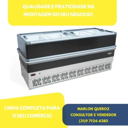 Ilha de Congelados 2M Preta Vidro Reto Polar