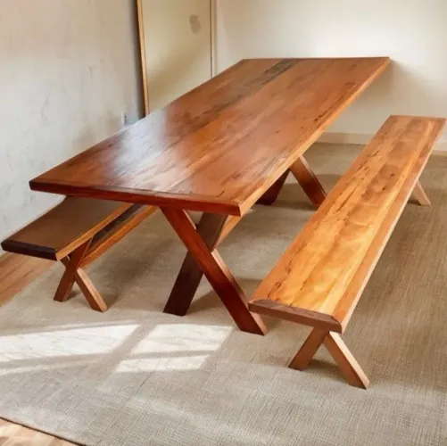 Mesa com bancos 200x90 madeira demolição peroba