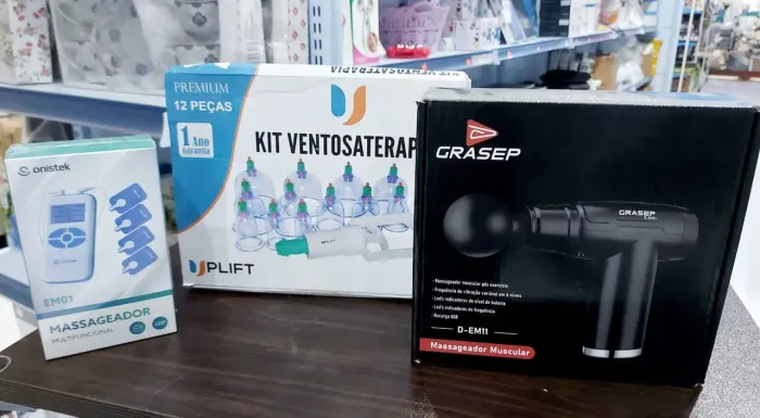 Kit de massagem completo: ventosaterapia, massageador muscular e massageador eletrônico