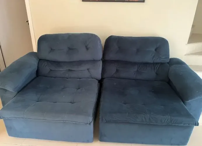 Sofá cama azul retrátil