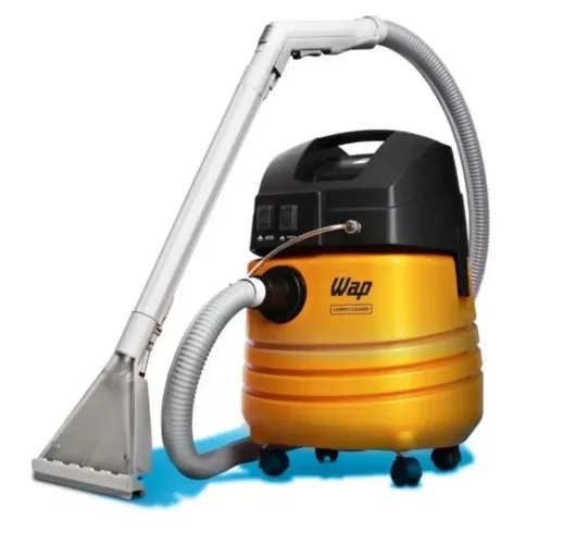 Extratora de carpetes WAP Carpet Cleaner amarela e preta com potência de 1600W.