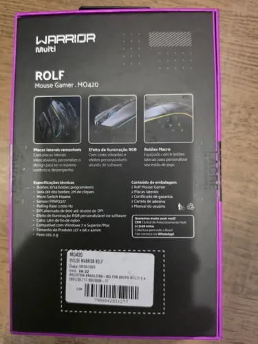 Mouse Gamer Rolf 14 Botões Com Fio 10000DPI Warrior - MO420 - lacrado