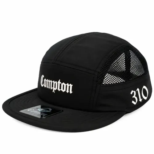 Boné Compton 310 Preto Five Panel Aba Reta Ajustável com Tela Lateral Respirável Estilo St
