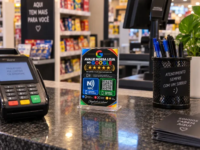 Placa Google Avaliações com QR Code + NFC Personalizado