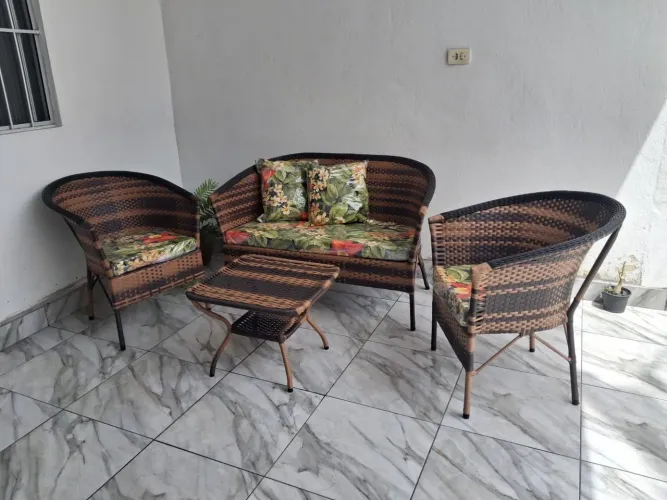 Jogo de cadeiras varanda jardim área externa fibra sintética