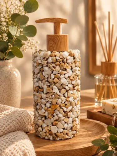 Saboneteira de pedra tom creme | Recipiente 250ml