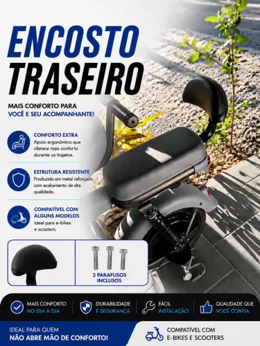 Encosto de banco traseiro Scooter, E-bike