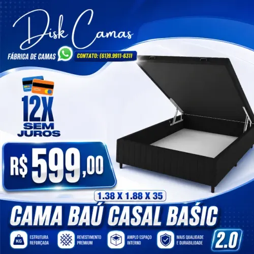 Cama Baú Casal Basic 2.0 - Mais Espaço e Conforto por Apenas R$599!