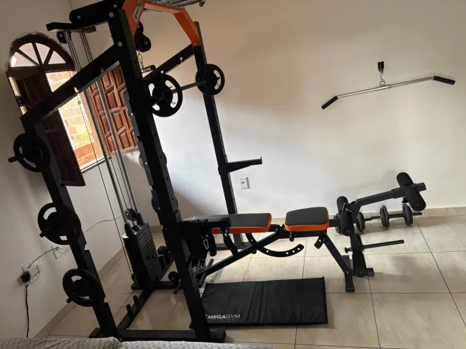 KIT 1 ESTAÇÃO DE MUSCULAÇÃO MEGA RACK FULL COM POLIA MÓVEL FLUTUANTE