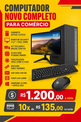 COMPUTADOR NOVO COMPLETO PARA COMÉRCIO, ESTUDO E TRABALHO