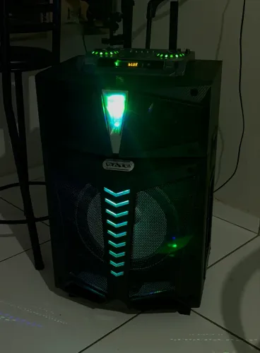 Caixa de Som SATE AS-6202 Grande + 2 Microfones - Rádio FM
