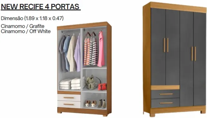 Guarda Roupa New Recife 4 Portas Novo