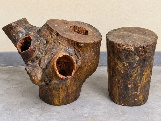 Par de Vasos Rústicos de Tronco de Madeira Natural para Jardim
