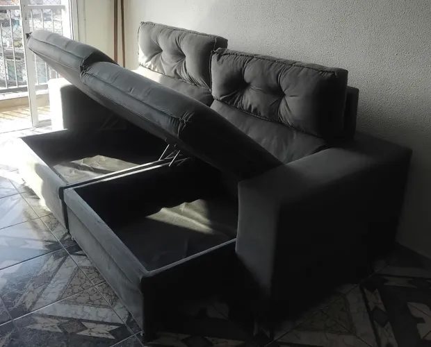 Sofá retrátil 2,20m - Baú cor cinza