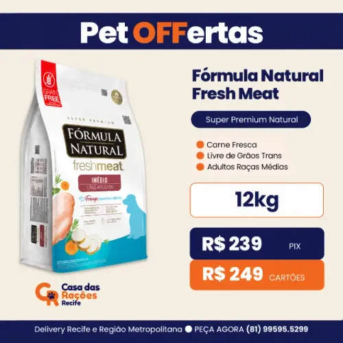 Ração Fórmula Natural Fresh Meat Cães Adultos Porte Médio Frango 12kg