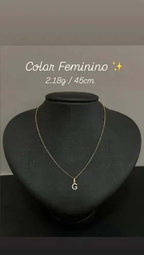 Colar Feminino com a letra "G" em ouro 18k com certificado de garantia vitalícia