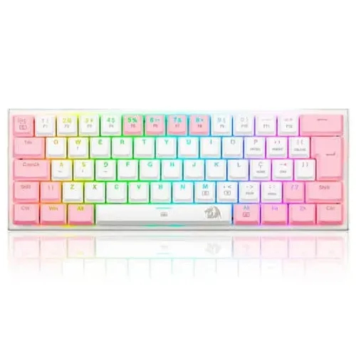 TECLADO MECANICO GAMER REDRAGON ANIVIA BRANCO COM ROSA RGB COM SWITCH AZUL ABNT-2 (Novo e