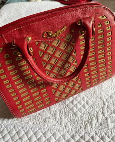 Bolsa de couro vermelha carmem steffens 
