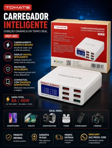 Carregador Inteligente USB MST-001 Carga Rápida Universal