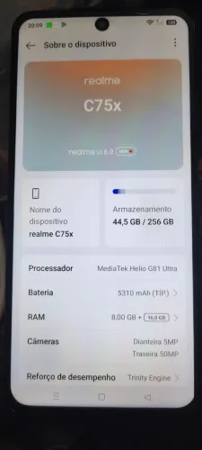 realmi c75x 8gb ram 256gb armazenamento