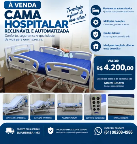 Cama Hospitalar Elétrica Automatizada Renovar - Excelente Estado
