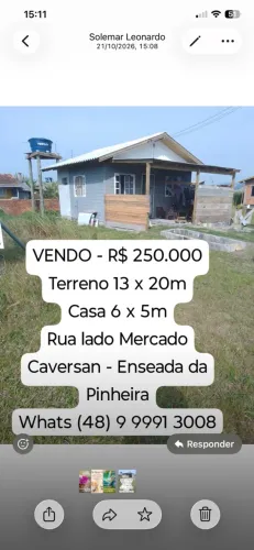 Vendo casa na Enseada da Pinheira, madeira tratada, estrada calçada