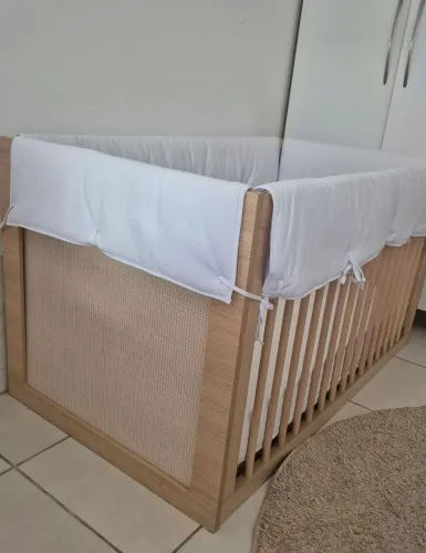 Berço Haus Nature com Palha - 3 em 1 + mini colchão + protetores de berço 